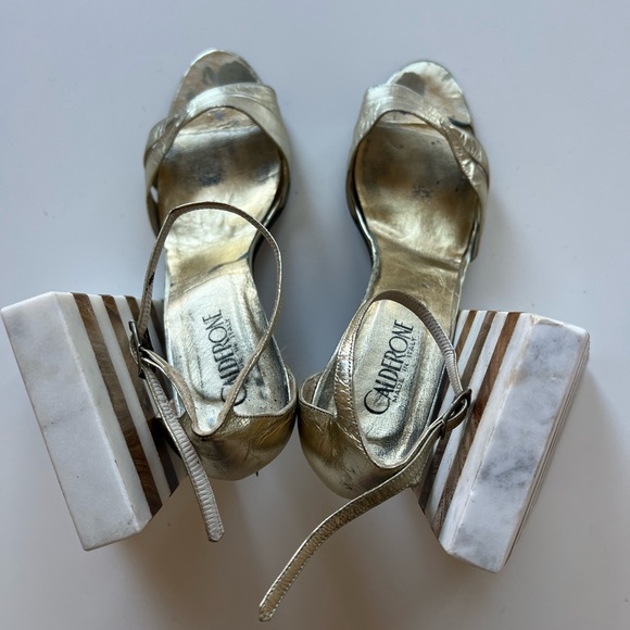 VTG Calderone 4” gold leather sandals 37.5 HERLS made in Italy - Picture 3 of 11